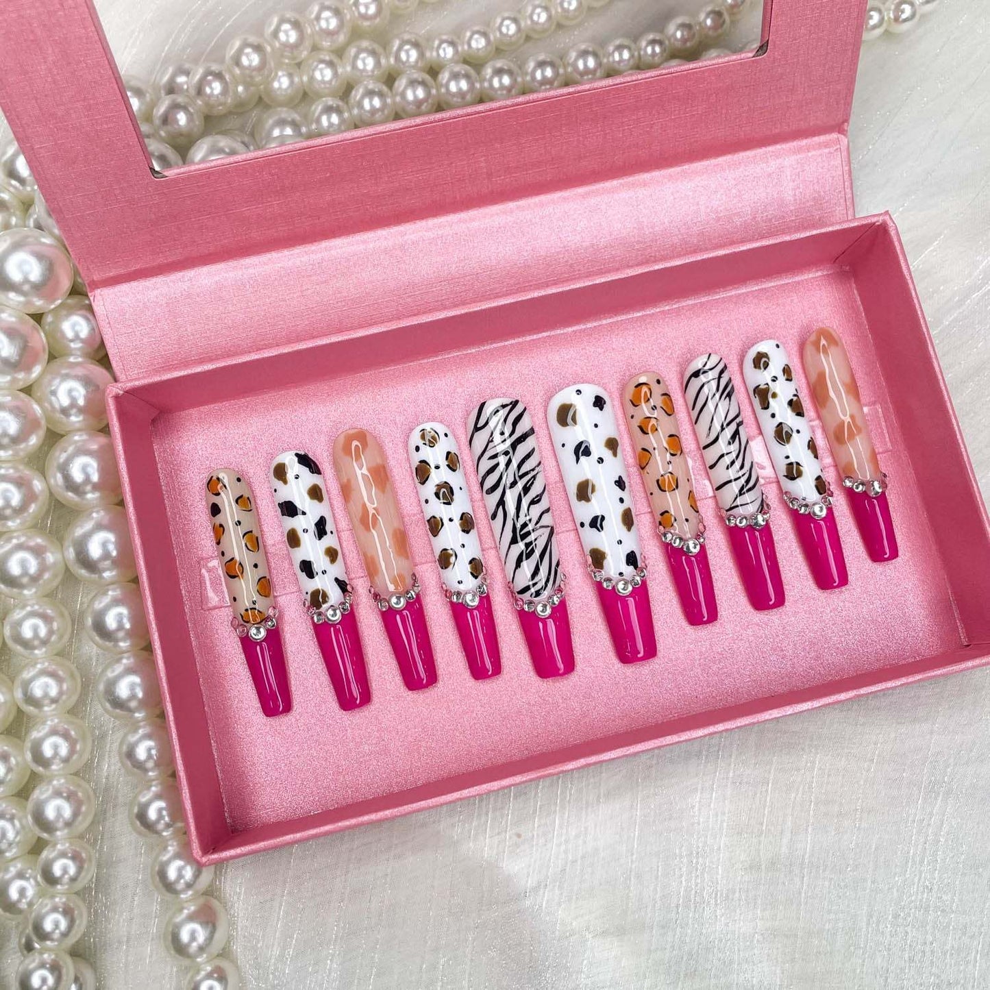 GGDDSHA Nails 10pcs Handmade Press On Nails -GlitterGold Diamond Extra Long Stiletto Reusable Gel UV FinishedFalse Nails, Designer Fashion 3D Hand-painted Nails ,Diamond Zebra - DropOnline.co