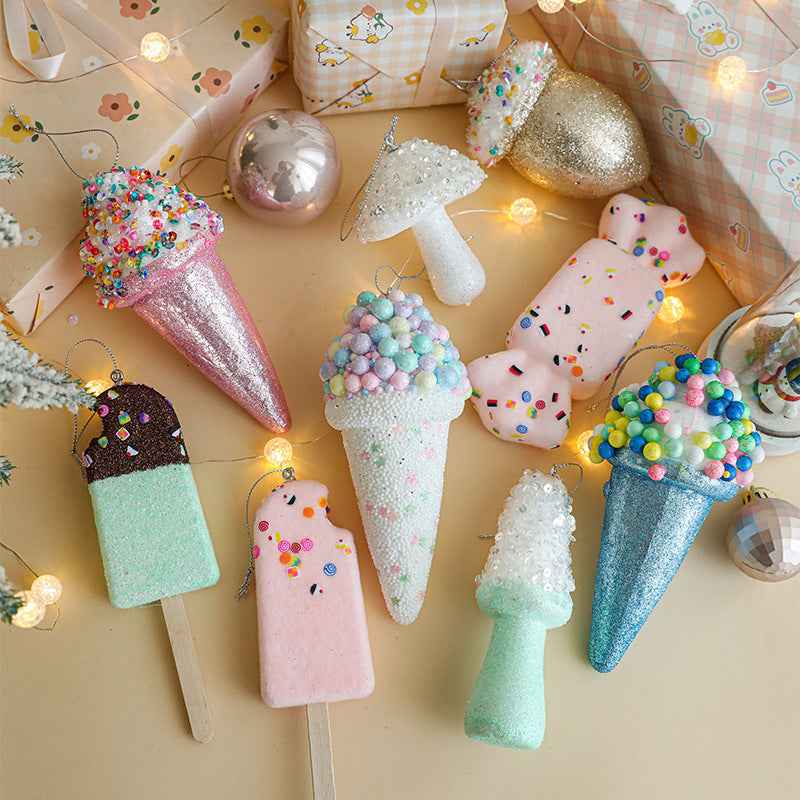 Creative Foam Ice Cream & Mushroom Christmas Tree Ornaments - Pastoral Style Pendants - DropOnline.co