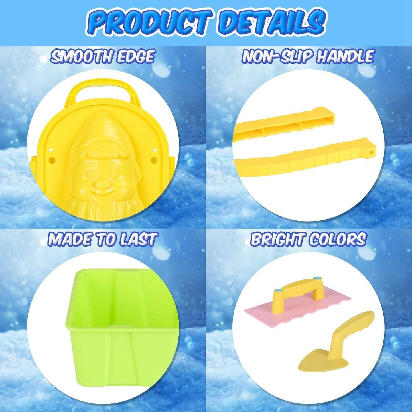 Set of 15Pcs Winter Snowball Tool Kit - Kids Snow Molds Outdoor Beach Toys - DropOnline.co