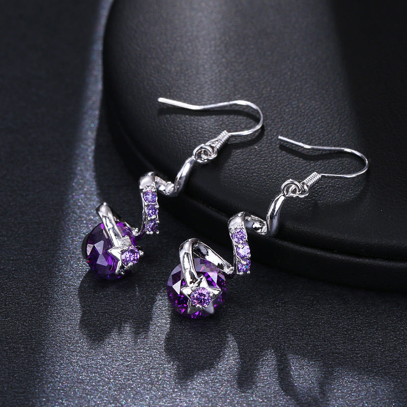 Purple Zircon Spiral Ear Hook Earrings - DropOnline.co