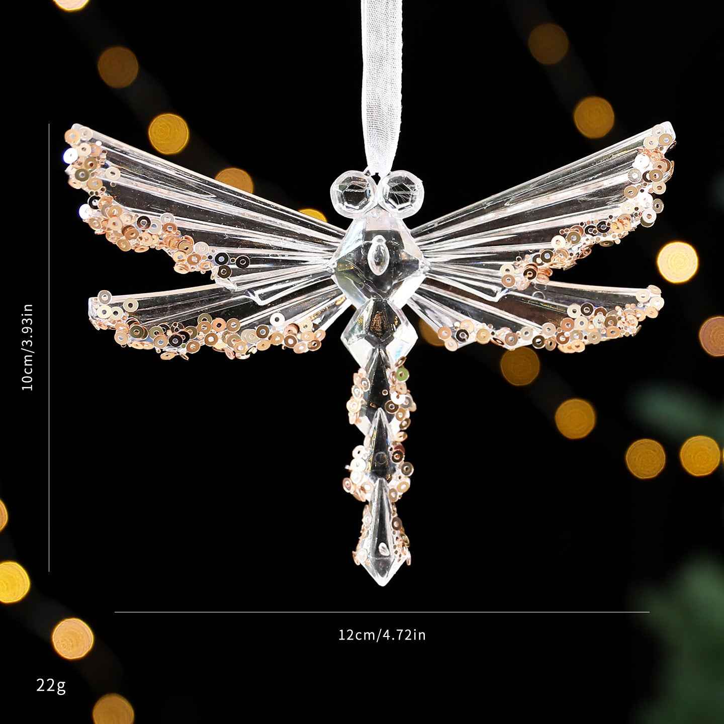 Christmas Sequined Acrylic Pendant - Transparent Champagne Gold Ornament Decoration - DropOnline.co