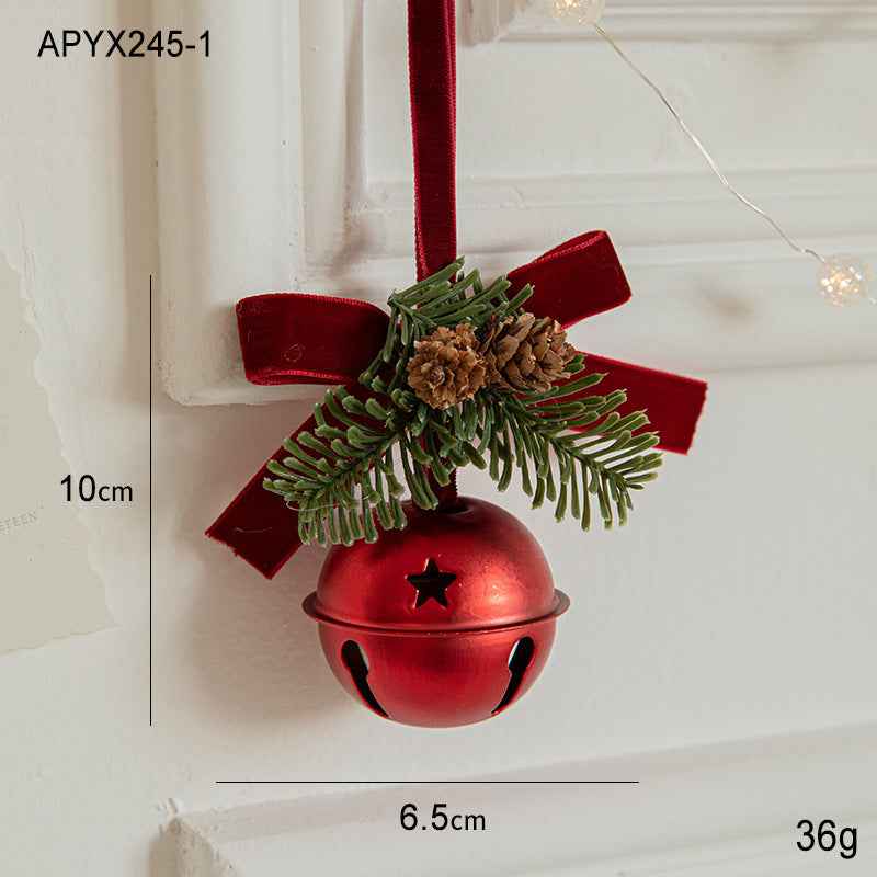 Christmas Velvet Bow Bell Pendant - Wrought Iron Jingling Hanging Decoration - DropOnline.co
