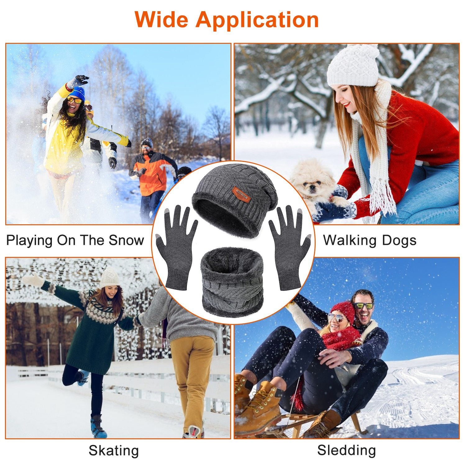 3-Piece Winter Accessories Set - Knitted Hat, Scarf & Touchscreen Gloves - DropOnline.co