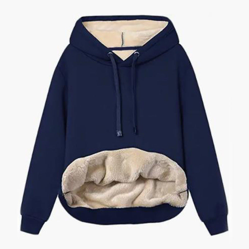 Autumn And Winter Warm Lamb Fleece Pocket Hooded Sports Sweatshirt Jacket For Women - DropOnline.co