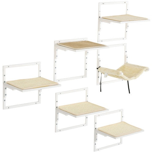 PawHut 6-pc Modern Cat Wall Shelves For Indoor Cats, Height Adjustable Jumping Platforms - DropOnline.co