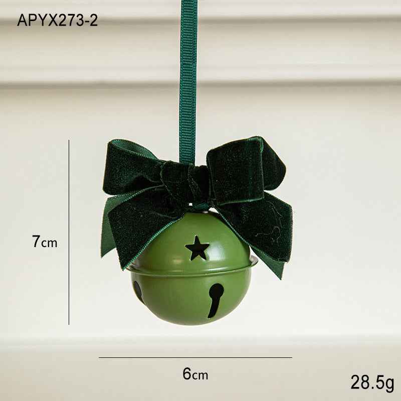 Christmas Velvet Bow Bell Pendant - Wrought Iron Jingling Hanging Decoration - DropOnline.co