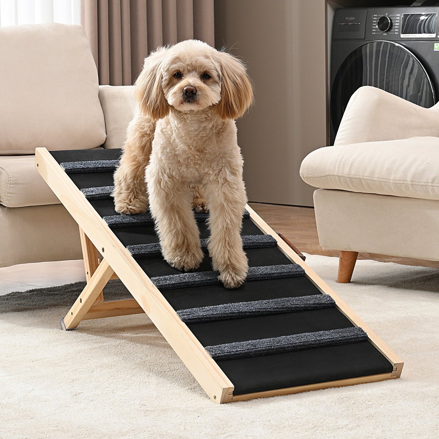 Dog Ramp, Folding Pet Ramp For Bed, Adjustable Dog Ramp For Small, Large, Old Dogs Cats, Wooden Pet Ramp With 39.3Long Ramp, Adjustable From Suitable For Couch, Sofa, Car - DropOnline.co