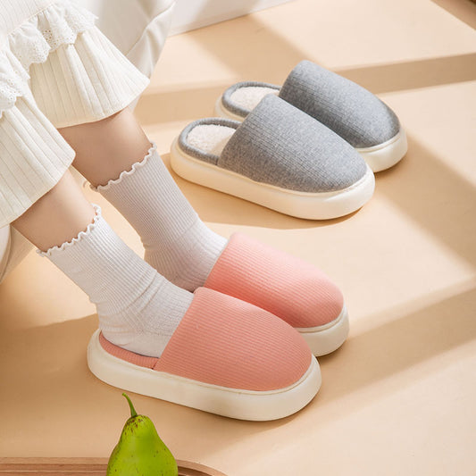New Simple Pure Color Comfort Knitted Fabric Couple Latex Home Cotton Slippers - DropOnline.co
