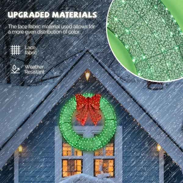 48in Pre-Lit Christmas Wreath - 315 LED Outdoor Decoration with Red Bow & Timer Remote - DropOnline.co