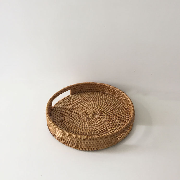 Rattan Snack Storage Tray Round Basket Hand Woven Decor Bread Fruit Food Display R9JC - DropOnline.co