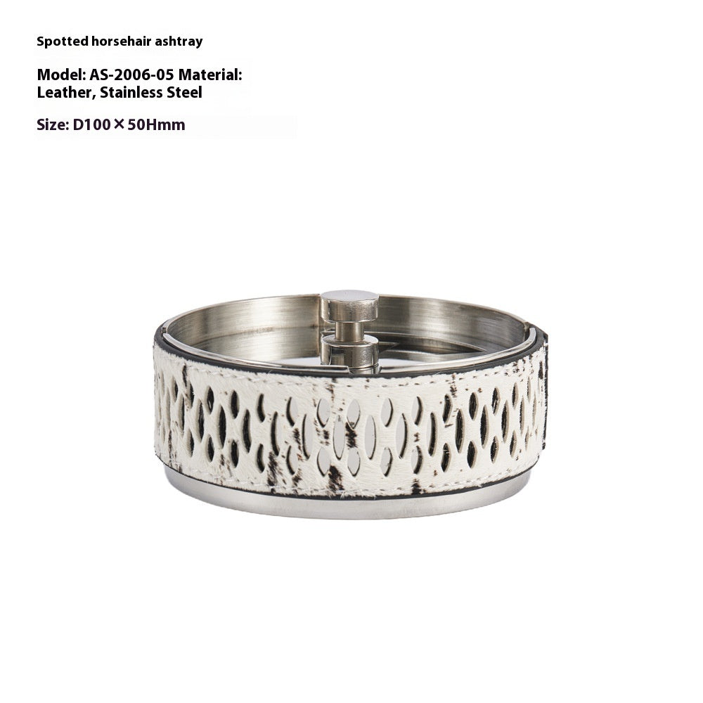 Simple Leather Stainless Steel Ash Tray Living Room Desktop Bedroom Decor - DropOnline.co