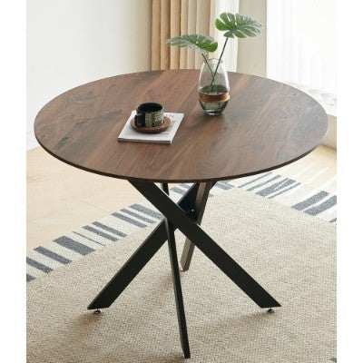 42.1BLACK AND WOOD COLOR Table Mid-century Dining Table For 4-6 People With Round Mdf Table Top, Pedestal Dining Table, End Table Leisure Coffee Table,cross Leg - DropOnline.co