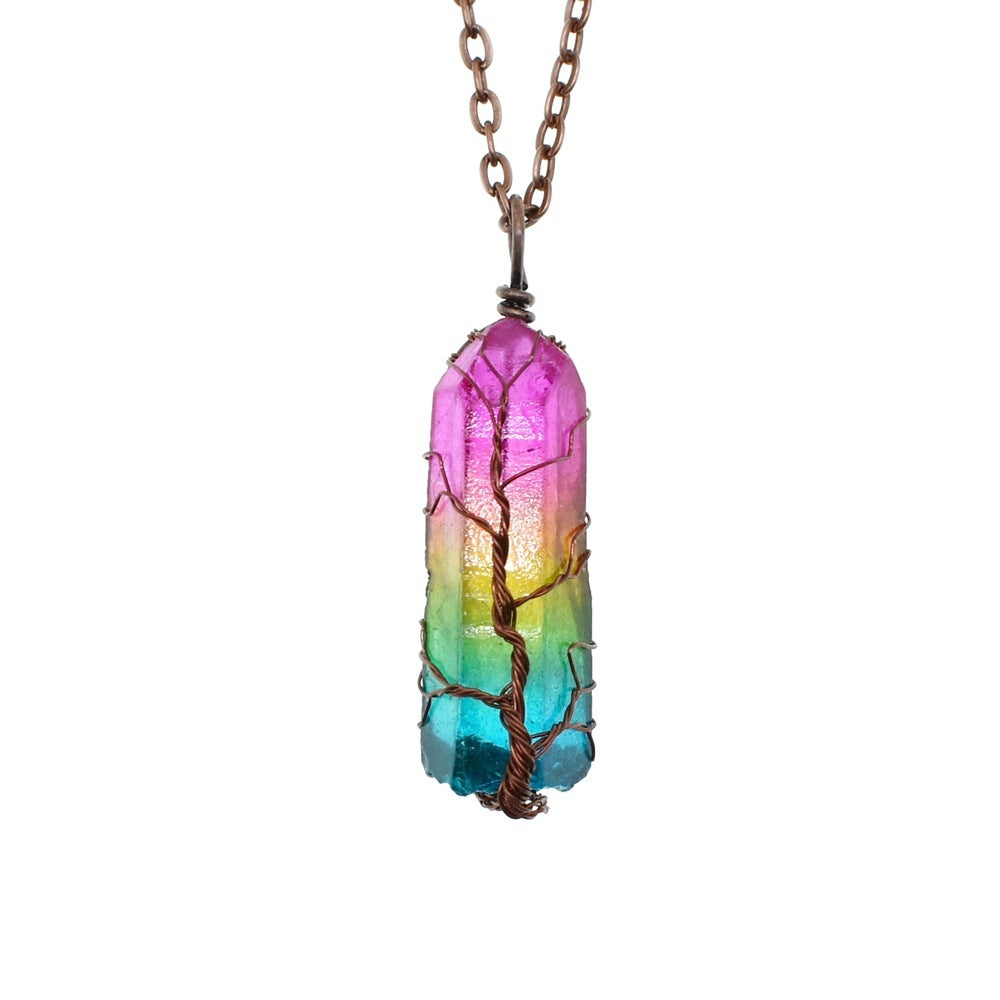 Hot Selling Stone Crystal Pillar Tree Of Life Pendant Ins Fashion Necklace - DropOnline.co