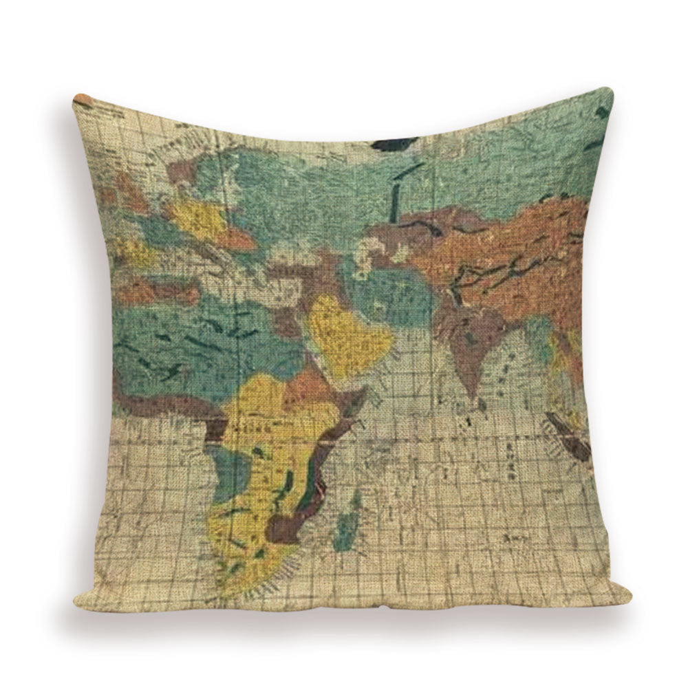New Retro Toss Pillow Case European World Map Cushion Cover Seat Sofa Covers Morocco Linen House Home Decor Throw Pillows Cases - DropOnline.co