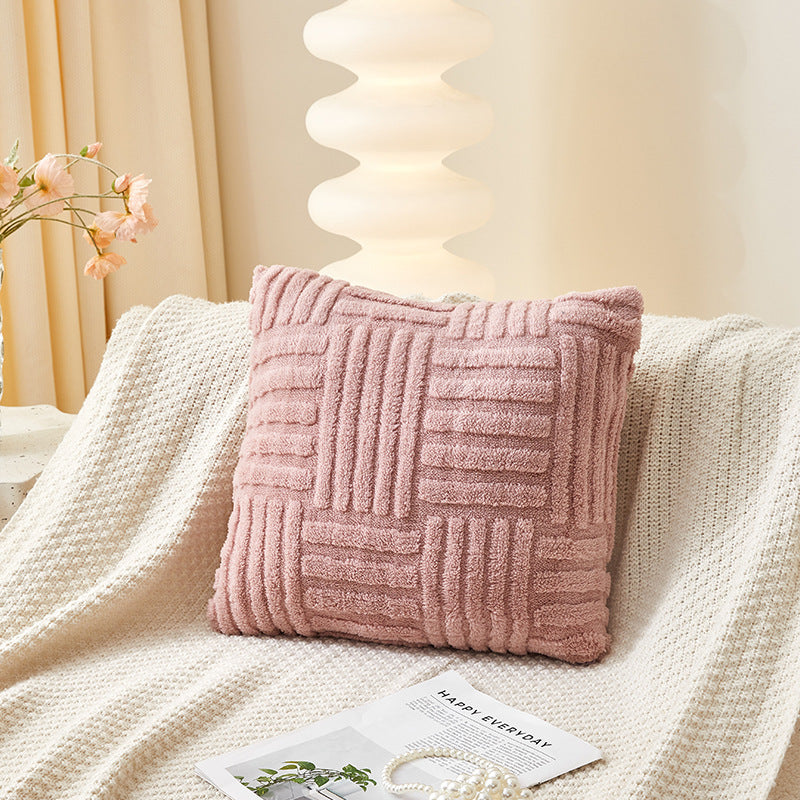 Sofa Bed Side Cushion Comfortable Velvet Vertical And Horizontal Lines Pillow Cover - DropOnline.co