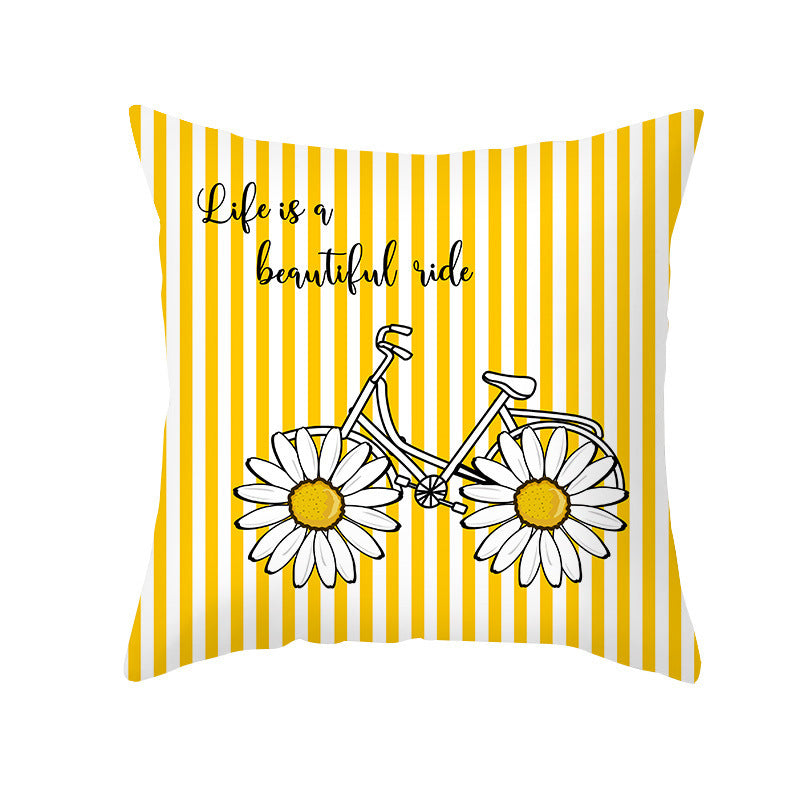 Modern Yellow Daisy Flower Cushion Cover - Creative Letter Print Pillow Case for Home - DropOnline.co