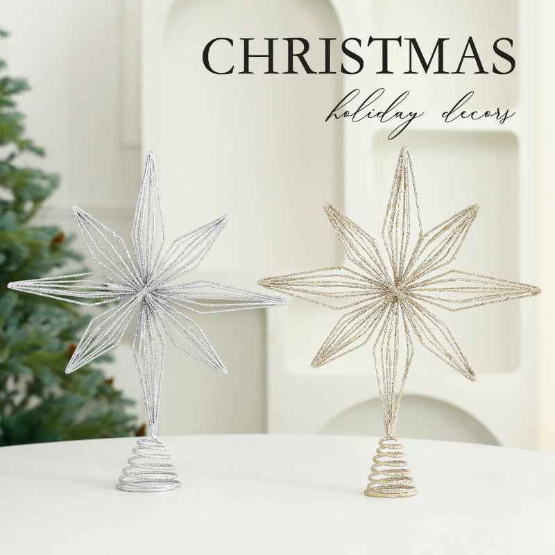 Christmas Metal Star Ornament - Eight Awn Champagne Gold Silver Decoration (25-30cm) - DropOnline.co