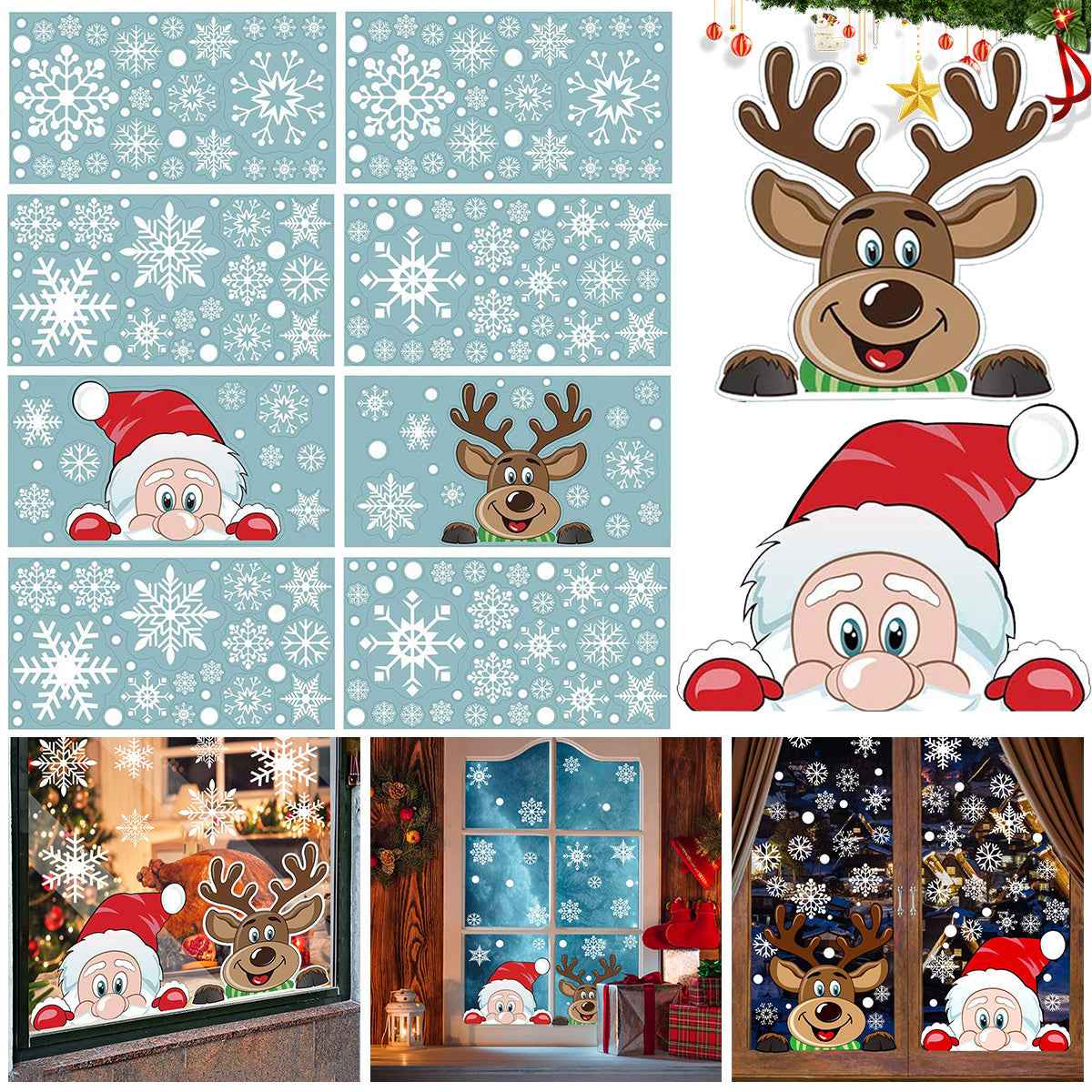 4 Sheets Christmas Snowflake Window Clings - Reusable Double Sided Static Stickers - DropOnline.co