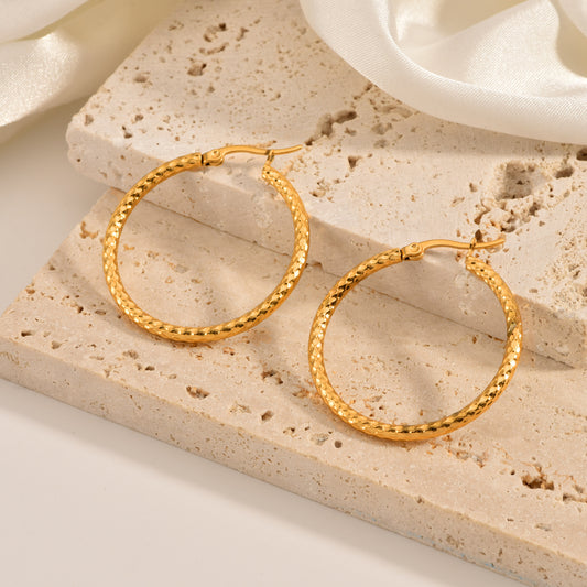 18K Gold-plated Dense Emboss Round Ring Earrings Advanced Sense - DropOnline.co