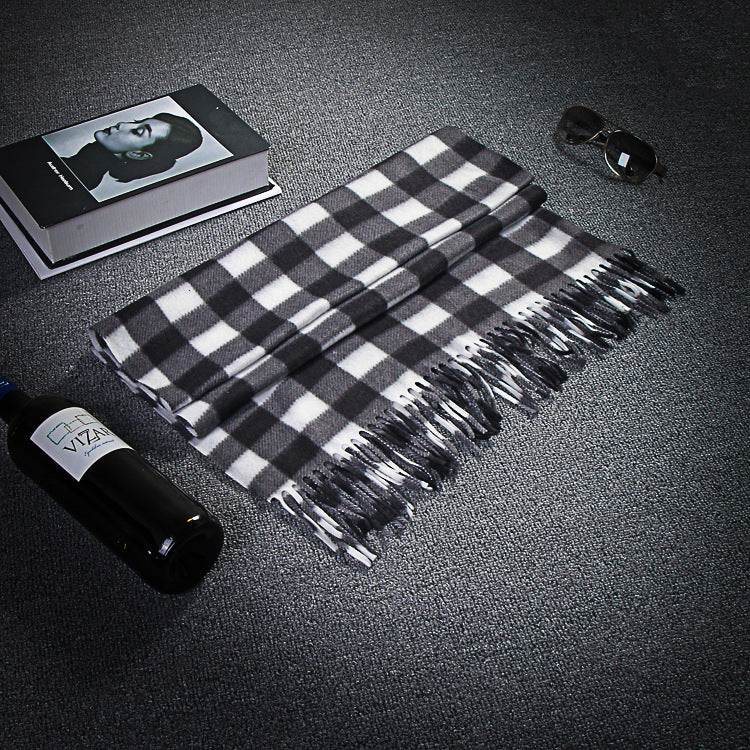 Unisex Black & White Plaid Thermal Scarf - Plus Size Winter Wrap - DropOnline.co