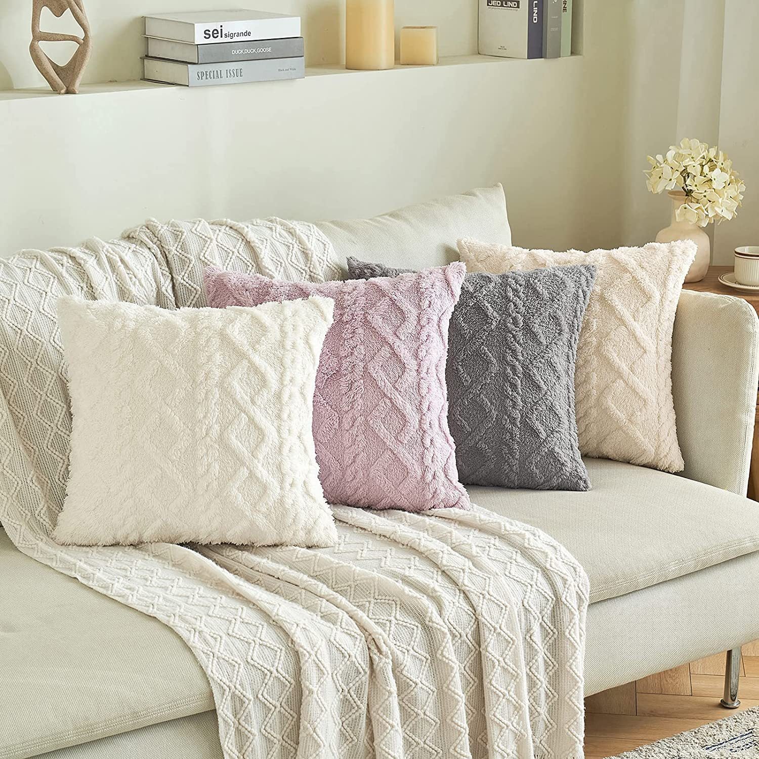 Cut Flower Pillow Cover Plush Jacquard Cushion Cover - DropOnline.co