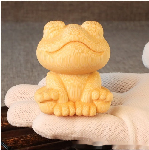Smiling Frog Solid Bamboo Carving Crafts Ornaments - DropOnline.co
