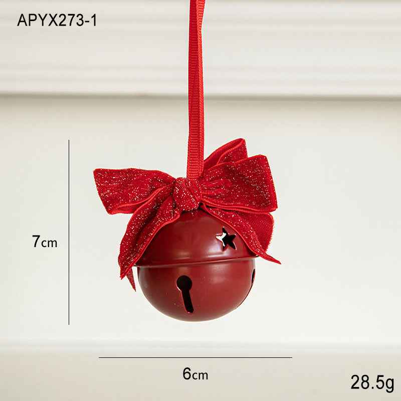 Christmas Velvet Bow Bell Pendant - Wrought Iron Jingling Hanging Decoration - DropOnline.co
