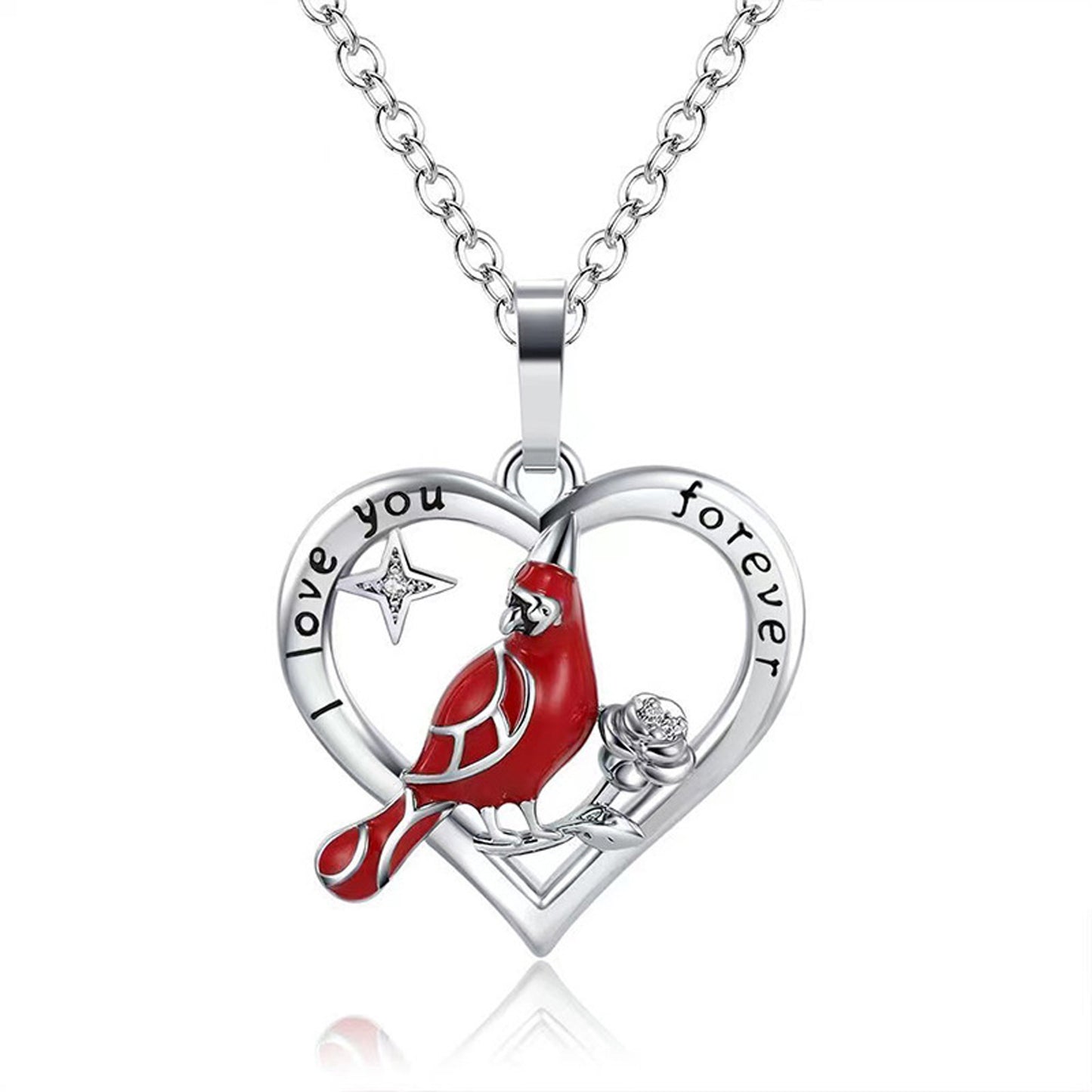 Creative Heart Shaped Cardinal Pendant Necklace, Exquisite Party Commemorative Accessory Gift Jewelry Anniversary Party Gifts, Valentine's Day Gift - DropOnline.co