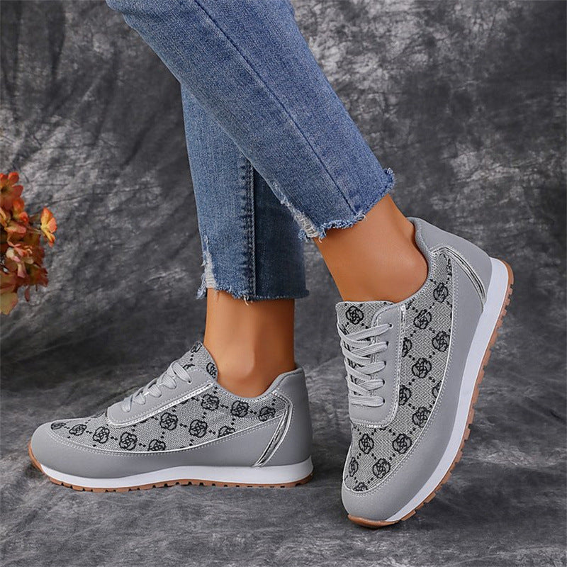 Flower Print Lace-up Sneakers Casual Fashion Lightweight Breathable Walking Running Sports Shoes Women Flats - DropOnline.co