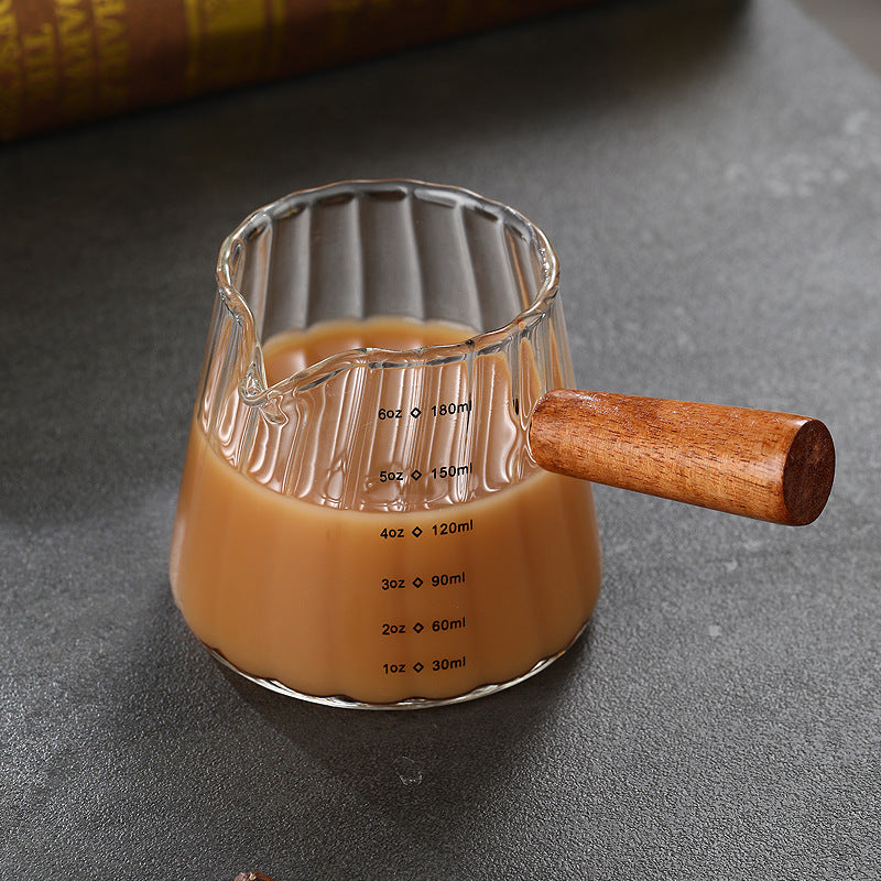 1 Pcs 180ml Mini Coffee Cup, Glass Milk Cup, Italian Coffee Cup With Wooden Handle, Coffee Measuring Cup - DropOnline.co