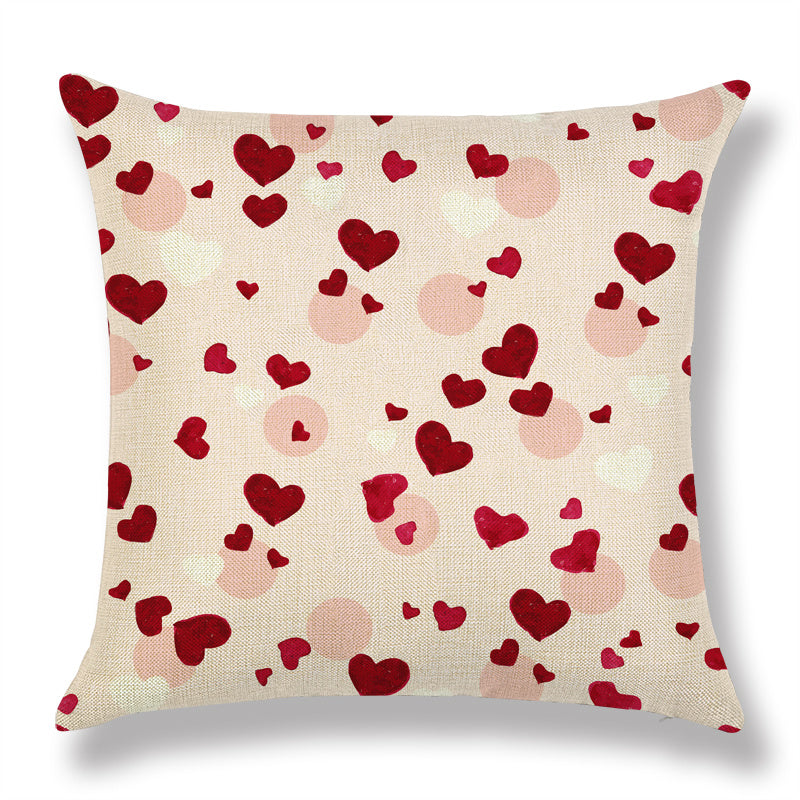 Valentine's Day Red Peach Heart Couple Linen Cushion - DropOnline.co