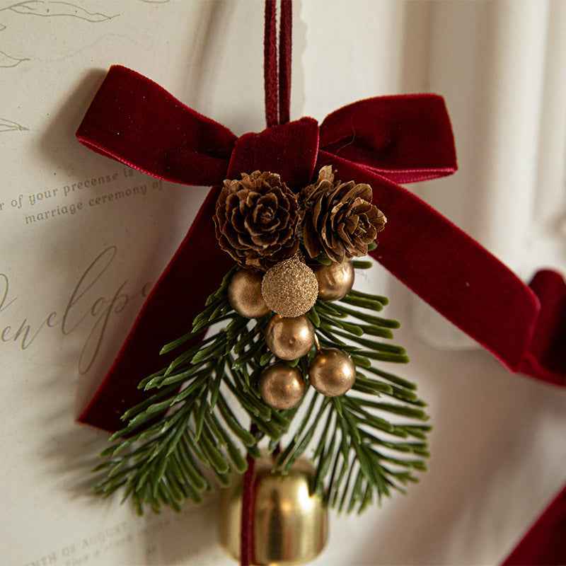 Christmas Velvet Bow Bell Pendant - Wrought Iron Jingling Hanging Decoration - DropOnline.co