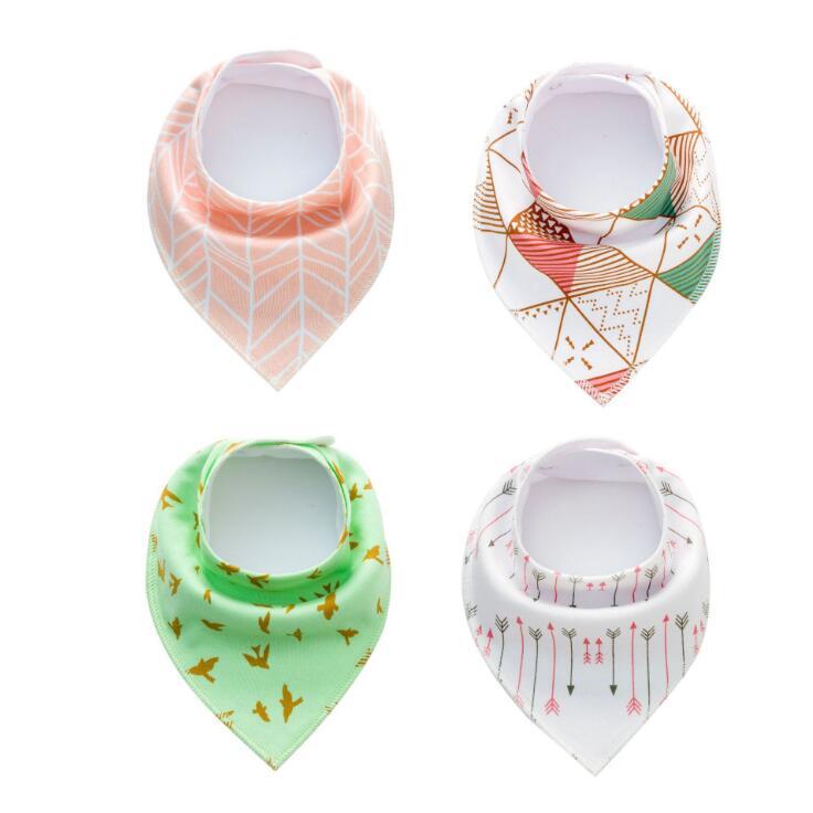 Baby Bandana Bibs 4-Pack - Cotton Triangle Drool Bibs with Arrow & Wave Prints - DropOnline.co