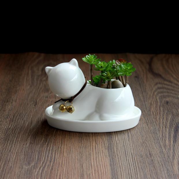 1pc Cartoon Cat Ceramic Planter for Succulents Desktop Succulents pot Decorative Mini Flower Pot Home Garden Decor - DropOnline.co