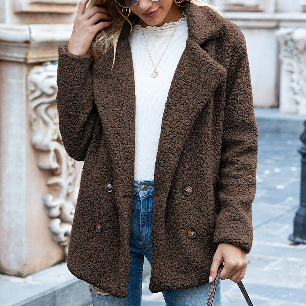 Women's Loose Lapel Fluffy Coat - Winter Button Jacket Cardigan - DropOnline.co