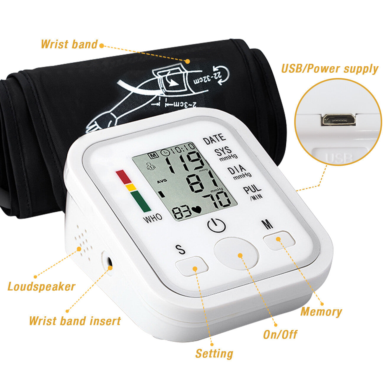 Automatic Upper Arm Blood Pressure Monitor Pulse Meter BP Machine Voice Talking - DropOnline.co