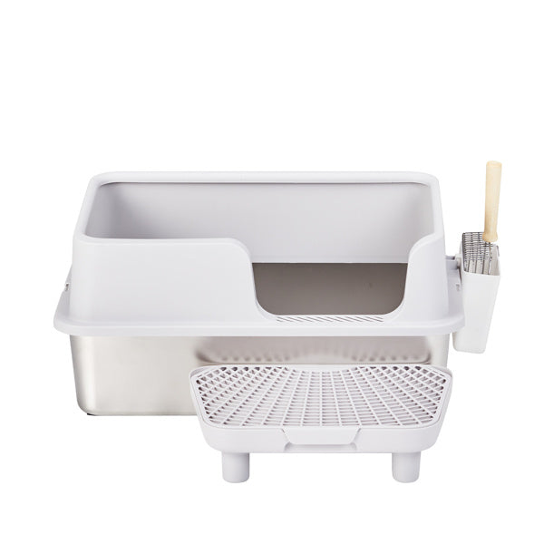 61x40x33CM, Litter Box, Stainless Steel And Plastic, Upper And Lower Snap Type, With Litter Spatula, Foot Pad - Grey - DropOnline.co