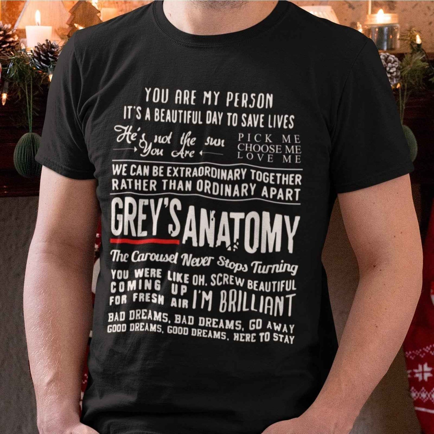 Men's TV Drama Line Pattern T-Shirt - 'You Are My Favorite Person' 2024 Christmas Trend