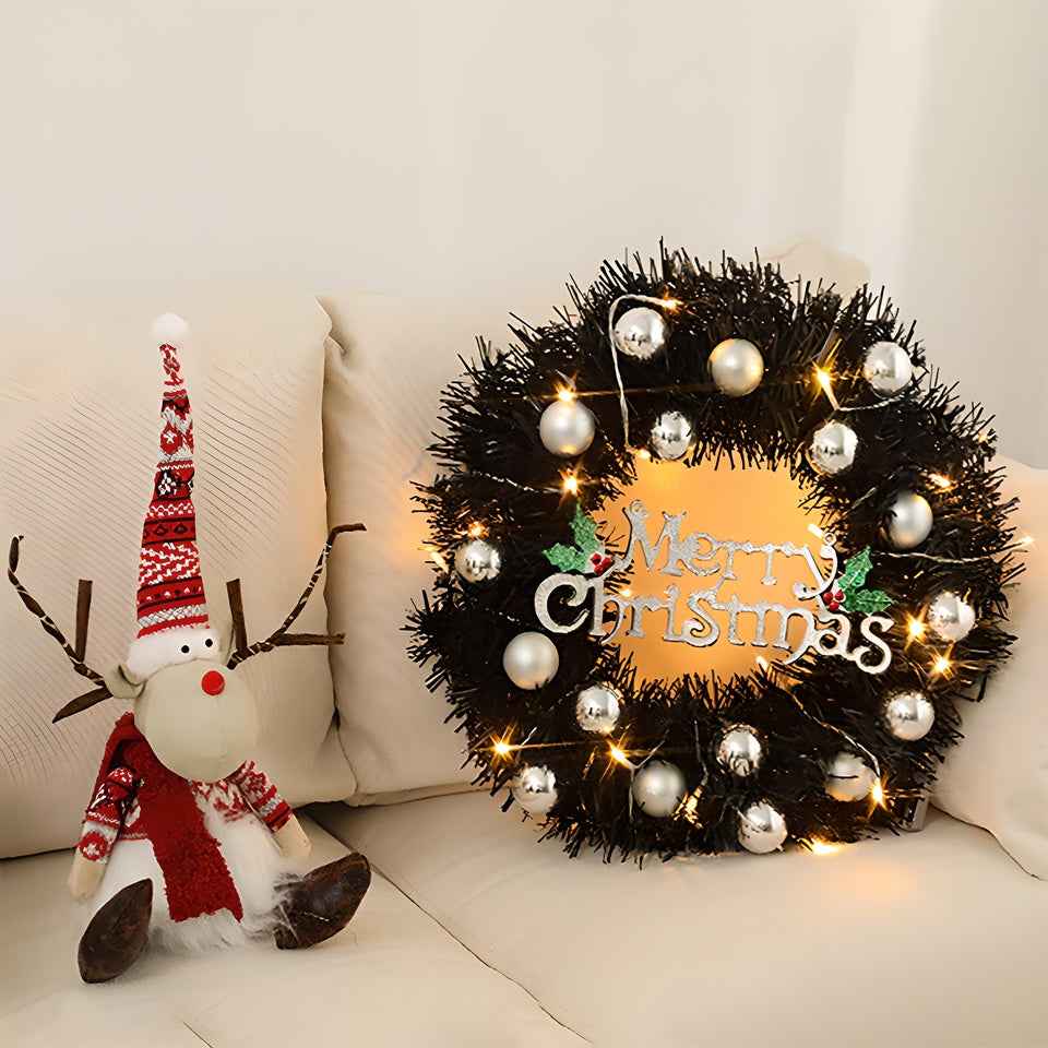 24-inch Black-themed Garland with Silver Ball Accessories & Christmas Letters - DropOnline.co