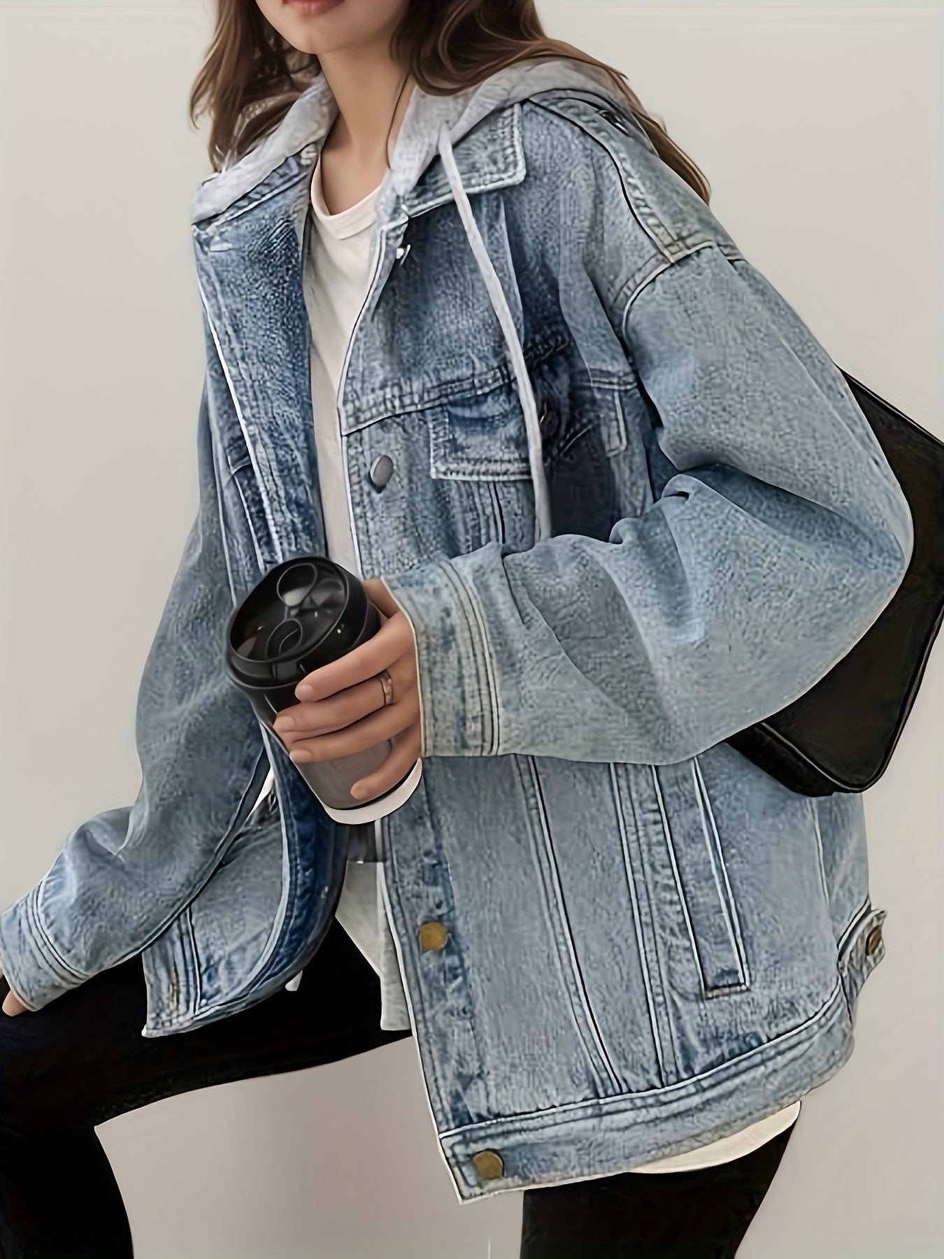 Women's Hooded Denim Jacket, Oversized Retro Denim Jacket, Elastic And Loose, Comfortable And Lightweight - DropOnline.co