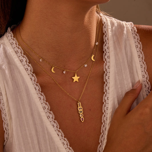 European And American Fashion Special-interest Color Zircon Star Pendant Stainless Steel Necklace - DropOnline.co