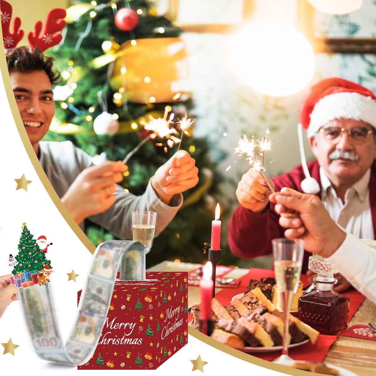 Christmas Money Box Pull Surprise - Cash Gift Holder with Tree Card & Transparent Bags - DropOnline.co