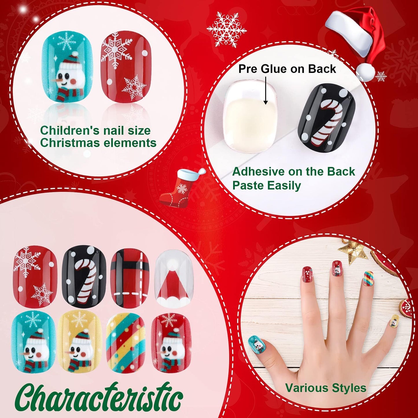 Christmas Stick On Nail, 48 Pcs False Nails Kids Full Cover Xmas Short False Nail Children Nails Lovely Gift For Kids Little Girls Nail Art Decoration-Ban On Selling On Amazon - DropOnline.co