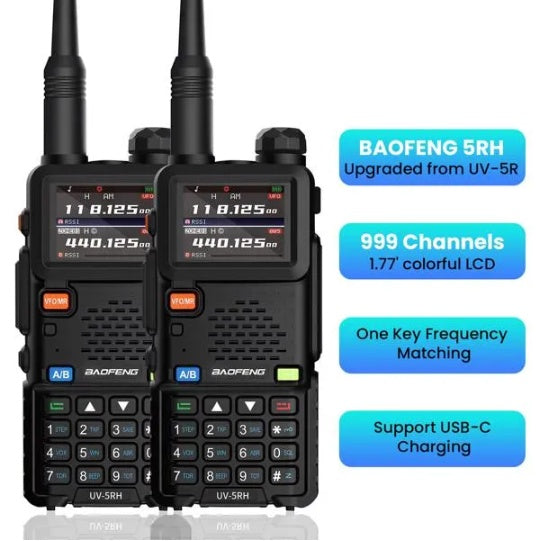 BAOFENG UV-5RH 10w GMRS Ham Radio With Long Range Walkie Talkies, Multifunctional Use, USB-C Charging, 999 Channels, Colorful LCD Display, Audio Produces - DropOnline.co