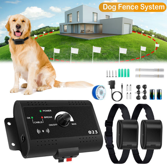 1Set Electric Dog Fence System Pet Tone Shock Boundary Containment Water Resistant Collar Receiver For Small Medium Large Dog - DropOnline.co