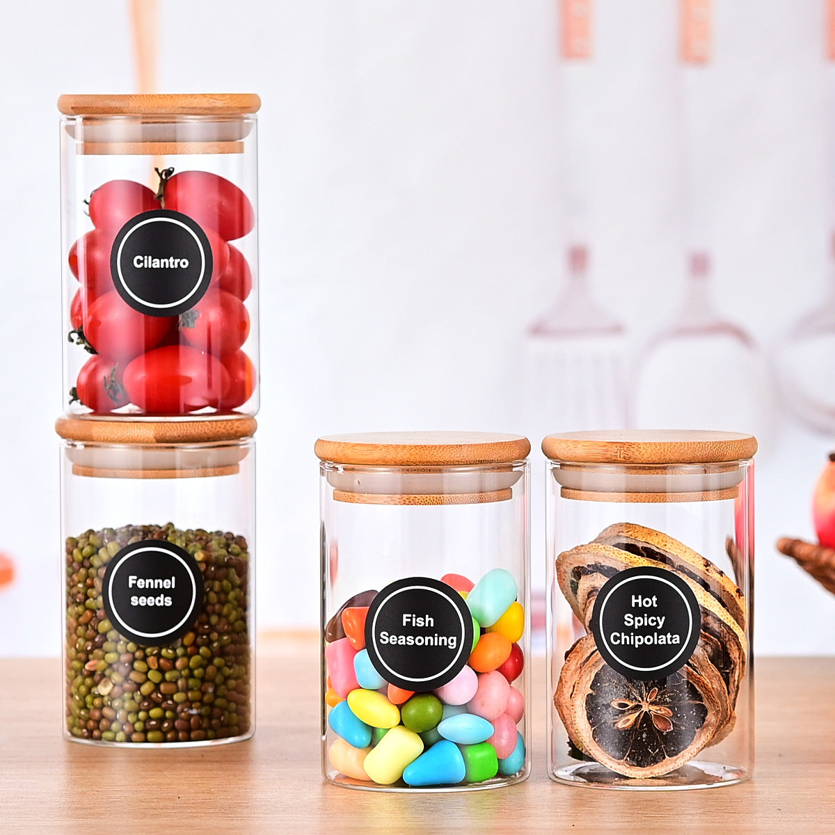 12 Pcs Round Spice Jars With Bamboo Lids And Stickers, Glass Storage Jars, Candy Jars, Coffee Jars, Salt Jars, Pepper Jars, Tea Jars - DropOnline.co