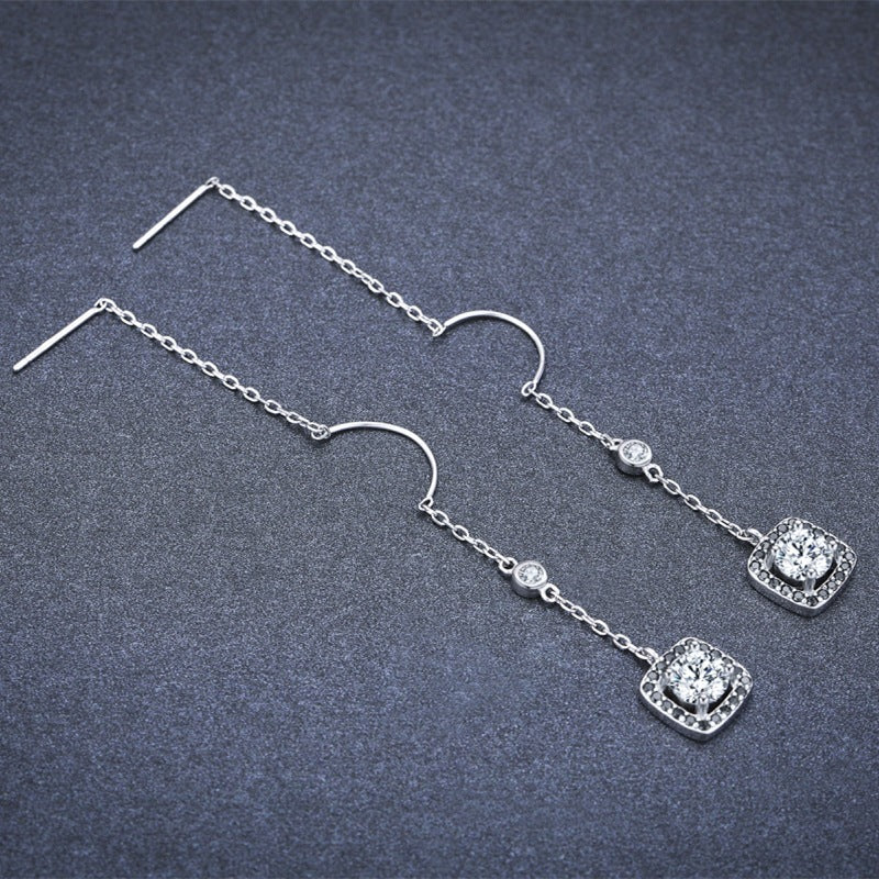 Light Luxury Long Copper Plated Zircon Earrings - DropOnline.co