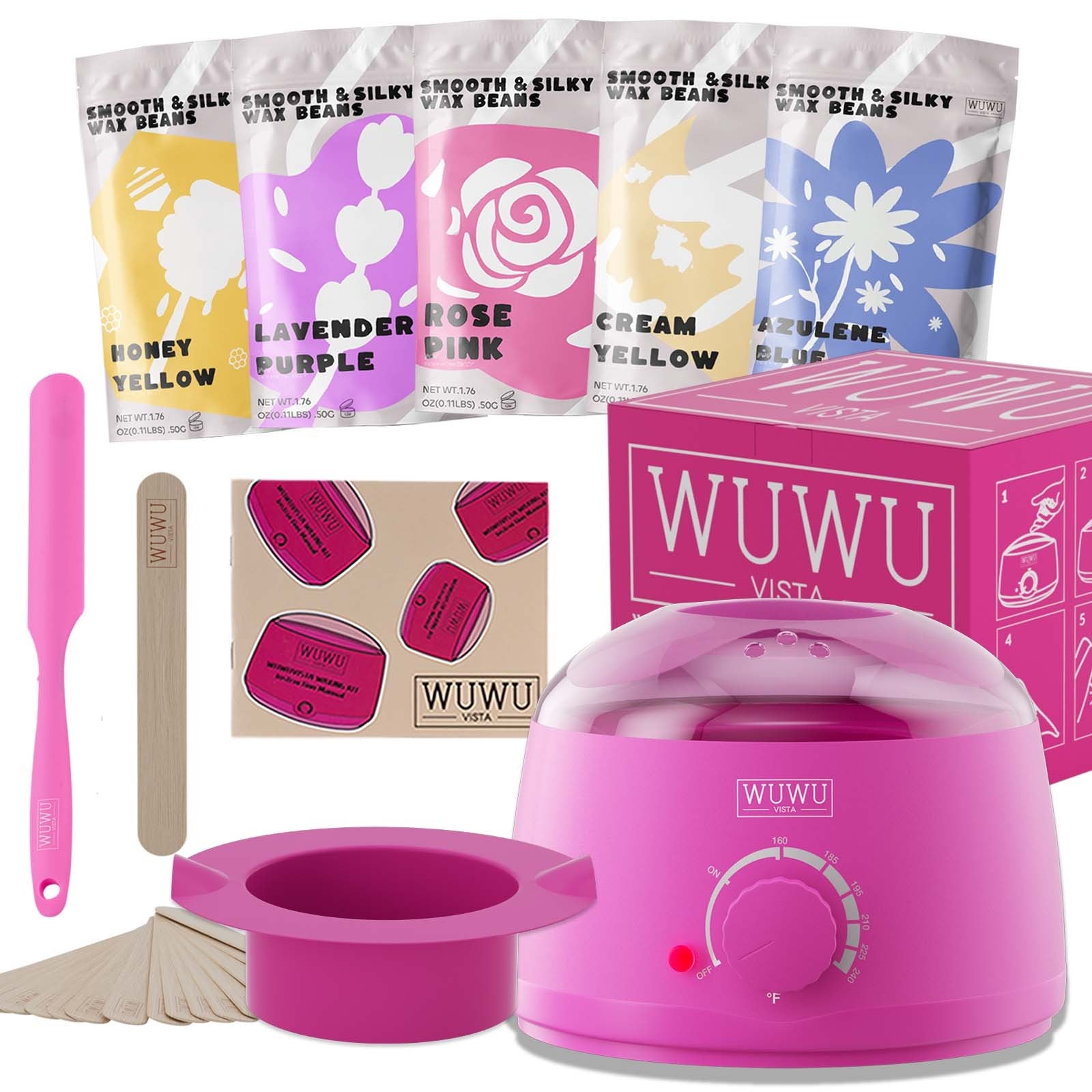 Waxing Kit 19 Items, WUWUVISTA Hair Removal Wax Kit With Wax Melt Warmer Waxing Beads For Face, Brazilian, Full Body, Bikini Suitable For Plugs Of American & European Specifications - DropOnline.co
