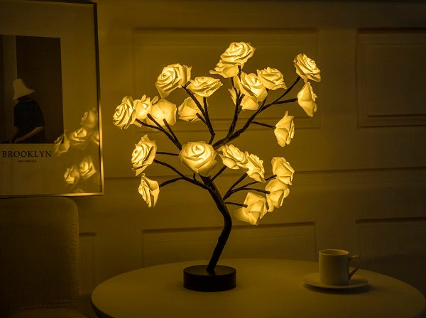 Rose Flower Lamp USB Battery Operated LED Table Lamp Bonsai Tree Night Lights Garland Bedroom Decoration Lights Home Decor - DropOnline.co