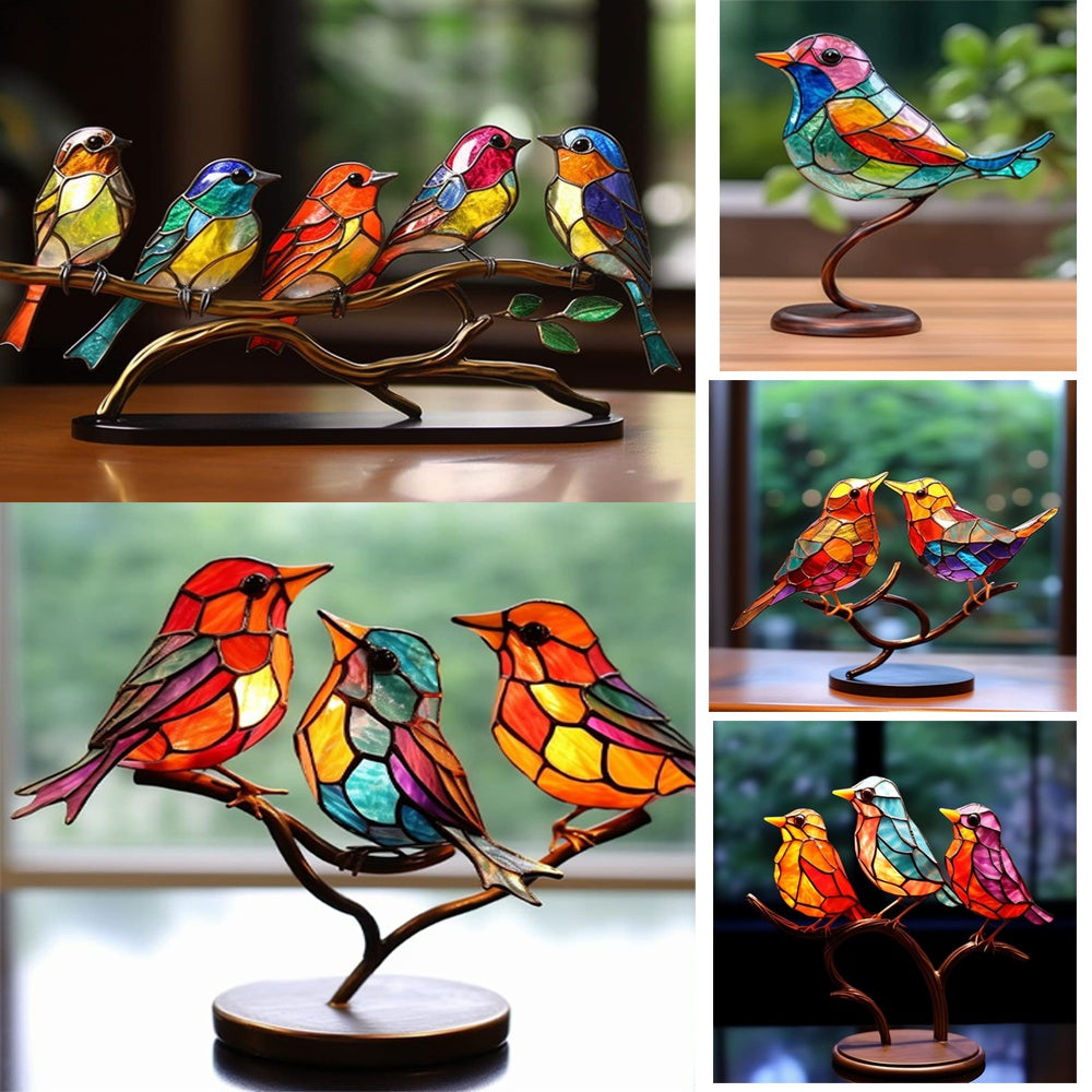 Stained Birds On Branch Desktop Ornaments For Bird Lover Home Decor Desk Decor For Bedroom Living Room And Office - DropOnline.co